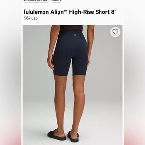 Lululemon Navy Blue Align High-Rise Short 8”